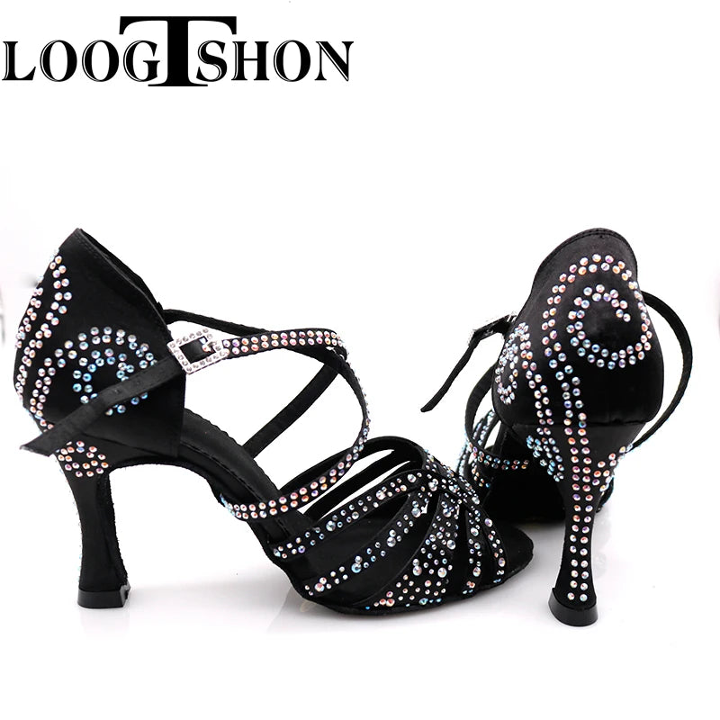 2020 Professional Adult Women's Rhinestone Latin Dance Shoes 10CM High Heel Soft Samba Lumba Chacha Dance Shoes For Ballroom