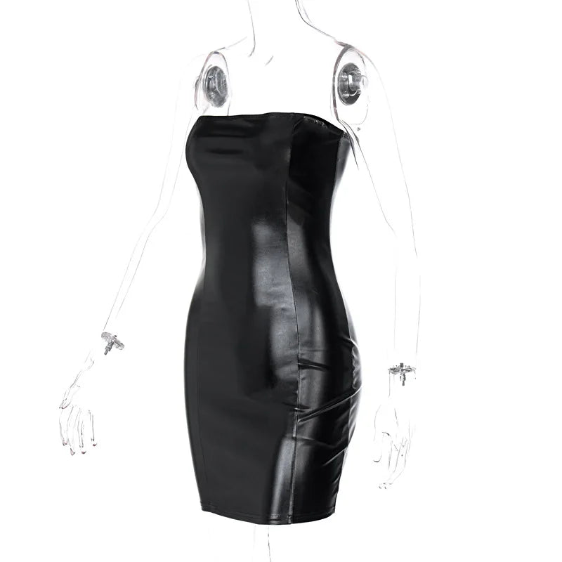 Sienna Luxe Strapless Bodycon leather Mini Dress One-piece