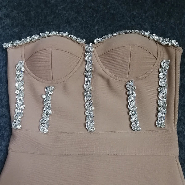 Bianca Strapless Beaded Bandage Midi Dress