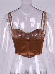 NewAsia Satin Corset Top Spaghetti Strap Lining Cowl Neck Boning Padded 2Layer Backless Zipper Bustier Sexy Crop Tops Women 2021