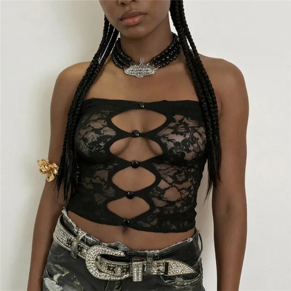 Bella Noir Lace Cutout Tube Top One-piece