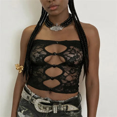 Bella Noir Lace Cutout Tube Top One-piece