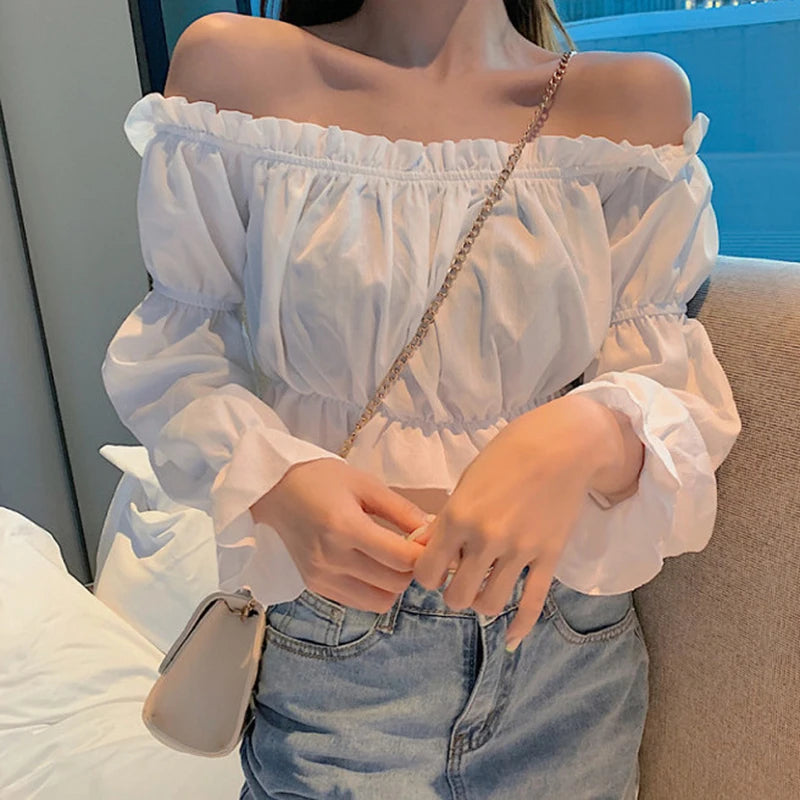 Serena Off-Shoulder Puff-Sleeve Ruffle Blouse One-piece