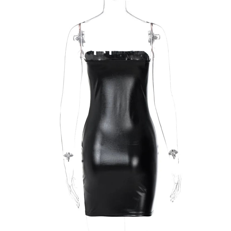 Sienna Luxe Strapless Bodycon leather Mini Dress One-piece
