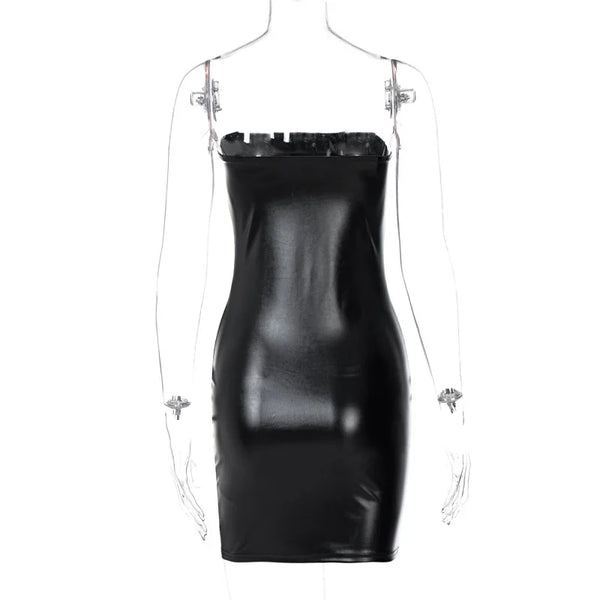 Sienna Luxe Strapless Bodycon leather Mini Dress One-piece