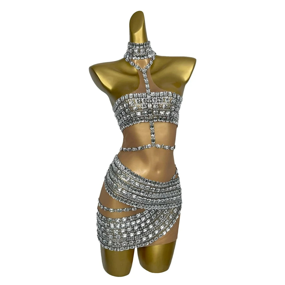Petra Rhinestone Sheer Bodycon Maxi Dress