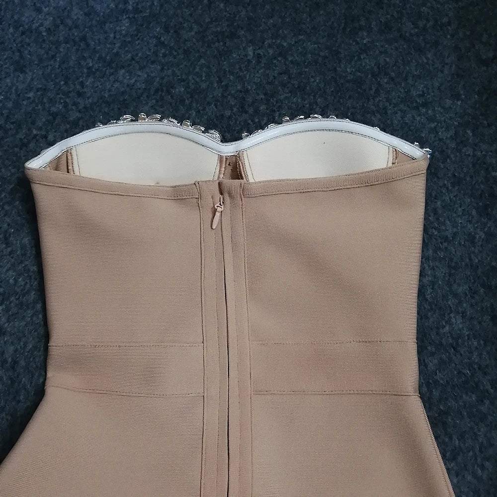 Bianca Strapless Beaded Bandage Midi Dress