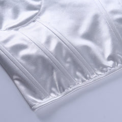 Viifaa Lace Trim White Satin Strapless Sexy Corset Crop Top Women Zipper Back Tight Bustier Clubwear Party Female Slim Tops