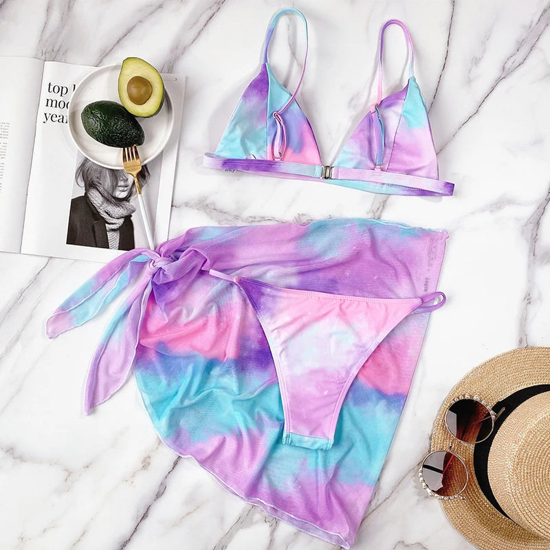 Mireya Tie-Dye Halter Bikini Set Three-piece