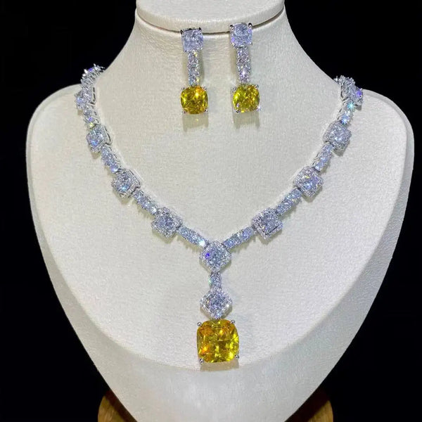 Honora Square Crystal Necklace & Drop Earring Jewelry Set