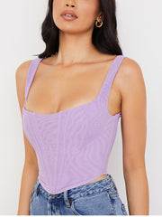 NewAsia Boning Corset Top Zipper 2Layer Elastic Solid Color Square Neck Slim Fit Bustier Women Summer Crop Tank Top Fashion Vest