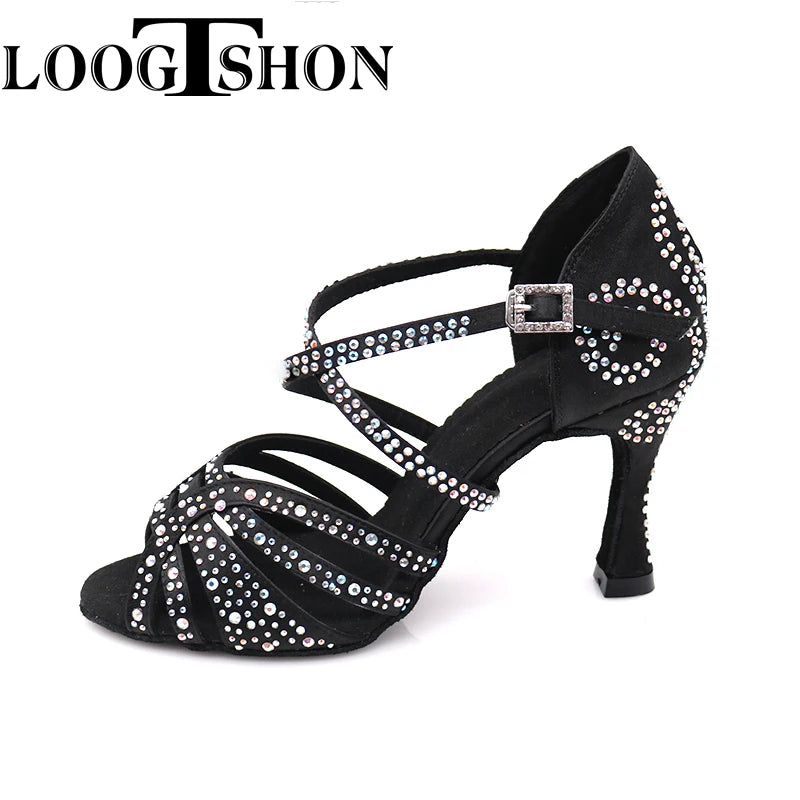 2020 Professional Adult Women's Rhinestone Latin Dance Shoes 10CM High Heel Soft Samba Lumba Chacha Dance Shoes For Ballroom