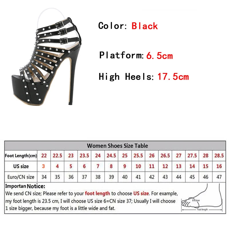 Raven Rivet Peep-Toe Platform Pole Dance Sandals