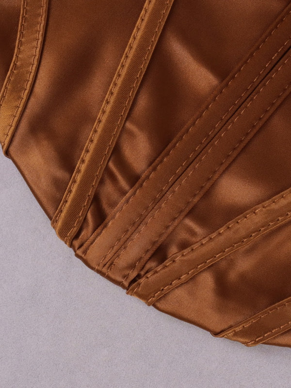 NewAsia Satin Corset Top Spaghetti Strap Lining Cowl Neck Boning Padded 2Layer Backless Zipper Bustier Sexy Crop Tops Women 2021