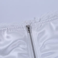 Viifaa Lace Trim White Satin Strapless Sexy Corset Crop Top Women Zipper Back Tight Bustier Clubwear Party Female Slim Tops