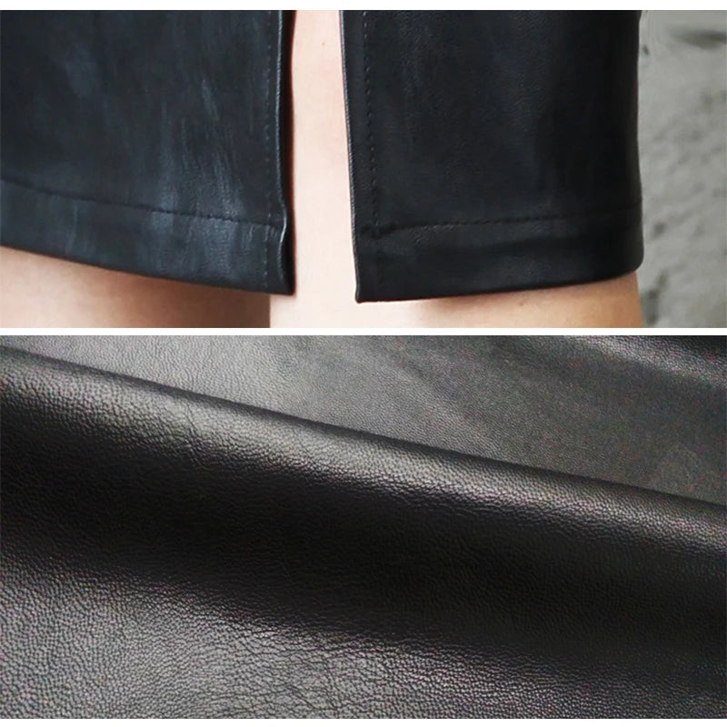 Veda Faux-Leather Slit Pencil Midi Skirt One-piece