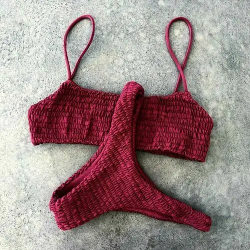 Bella Sunset Smocked Bikini Set Pleated triangle