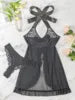 2024 Fashion Sexy Love Split Sexy Sleepwear Suspenders Jumpsuit Nightdress Bow Open T-Back Sexy Embroidery Lingerie