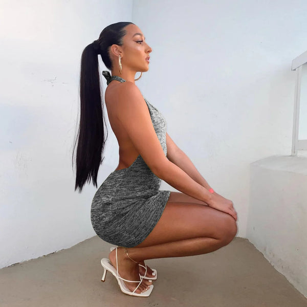 Fern Knit Halter Backless Mini Dress