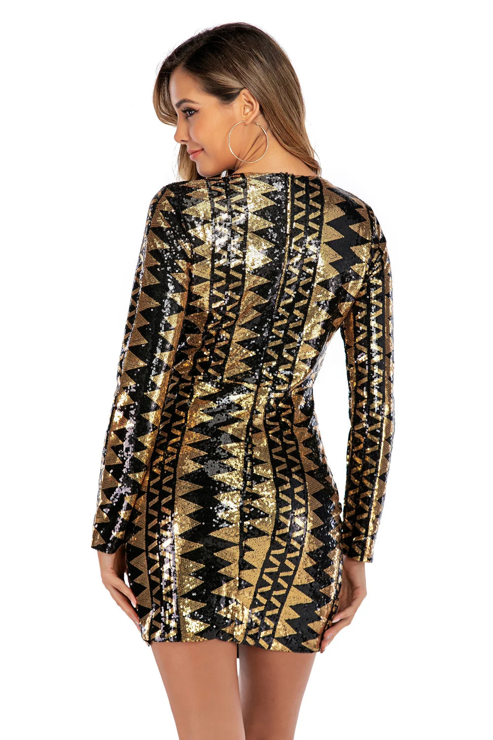 Liliana Black-Gold Sequin Long-Sleeve Mini Dress