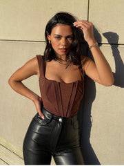 NewAsia Boning Corset Top Zipper 2Layer Elastic Solid Color Square Neck Slim Fit Bustier Women Summer Crop Tank Top Fashion Vest
