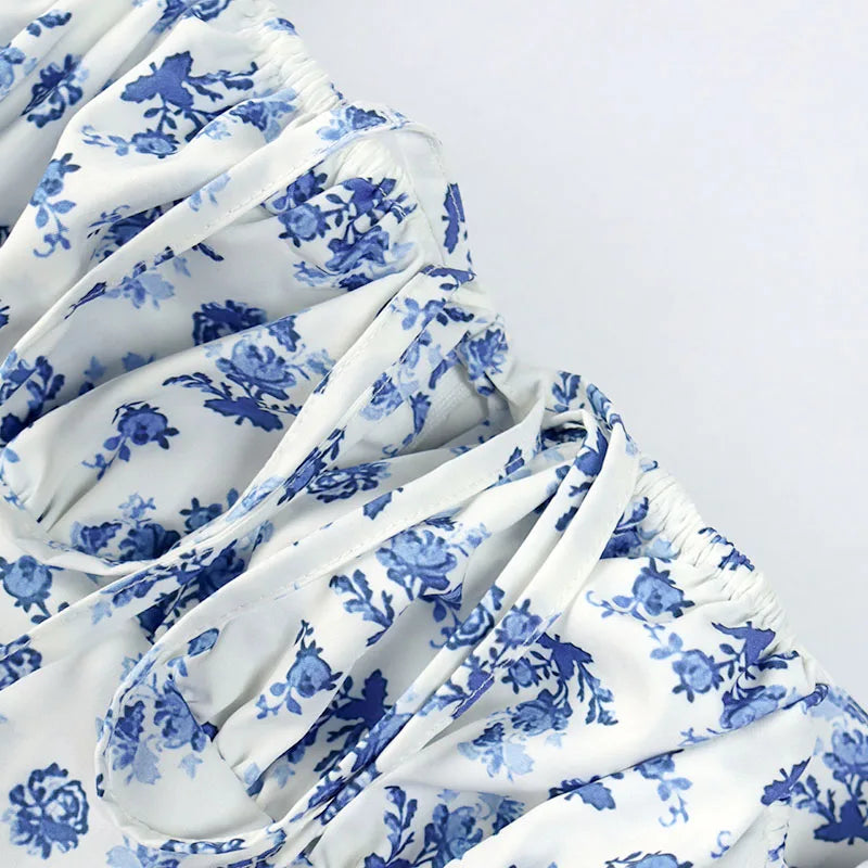 Annabeth Floral Square-Neck Puff-Sleeve Side-Split Maxi Dress
