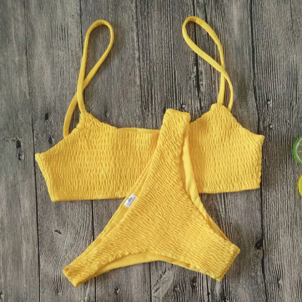 Bella Sunset Smocked Bikini Set Pleated triangle