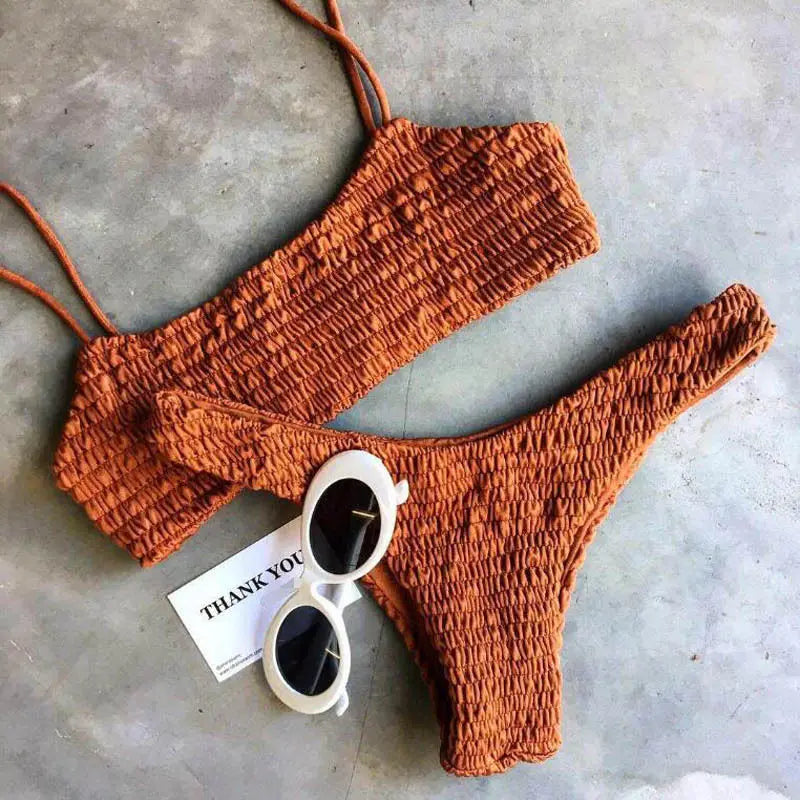 Bella Sunset Smocked Bikini Set Pleated triangle