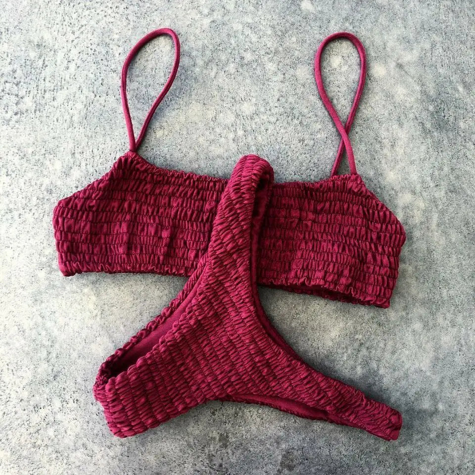 Bella Sunset Smocked Bikini Set Pleated triangle