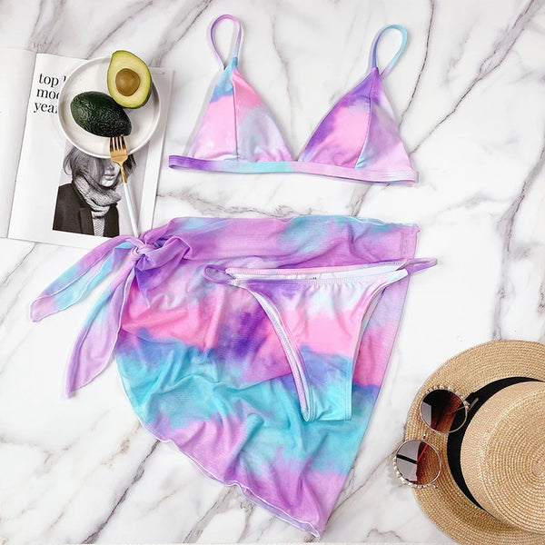 Mireya Tie-Dye Halter Bikini Set Three-piece