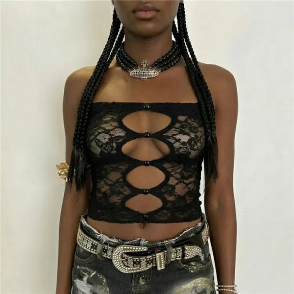 Bella Noir Lace Cutout Tube Top One-piece