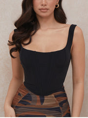 NewAsia Boning Corset Top Zipper 2Layer Elastic Solid Color Square Neck Slim Fit Bustier Women Summer Crop Tank Top Fashion Vest