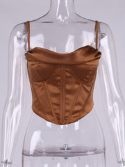 NewAsia Satin Corset Top Spaghetti Strap Lining Cowl Neck Boning Padded 2Layer Backless Zipper Bustier Sexy Crop Tops Women 2021