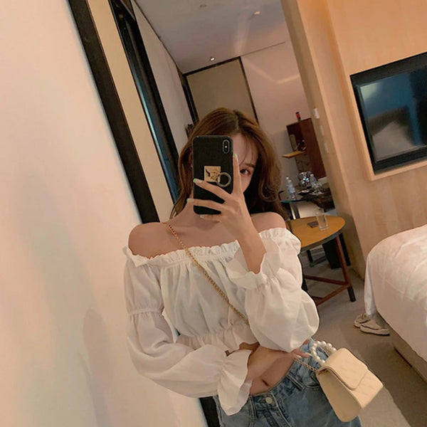Serena Off-Shoulder Puff-Sleeve Ruffle Blouse One-piece