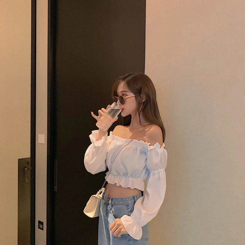 Serena Off-Shoulder Puff-Sleeve Ruffle Blouse One-piece