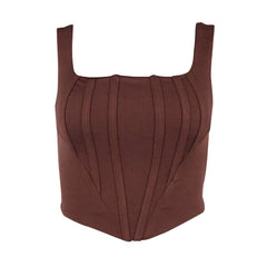 NewAsia Boning Corset Top Zipper 2Layer Elastic Solid Color Square Neck Slim Fit Bustier Women Summer Crop Tank Top Fashion Vest