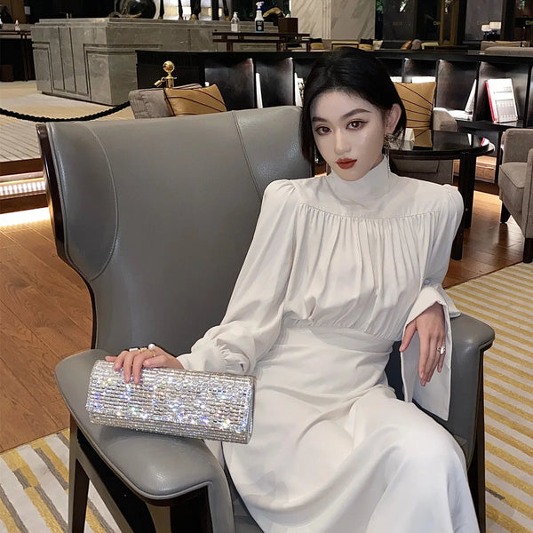 Svetlana Silver Rhinestone Crystal Evening Clutch