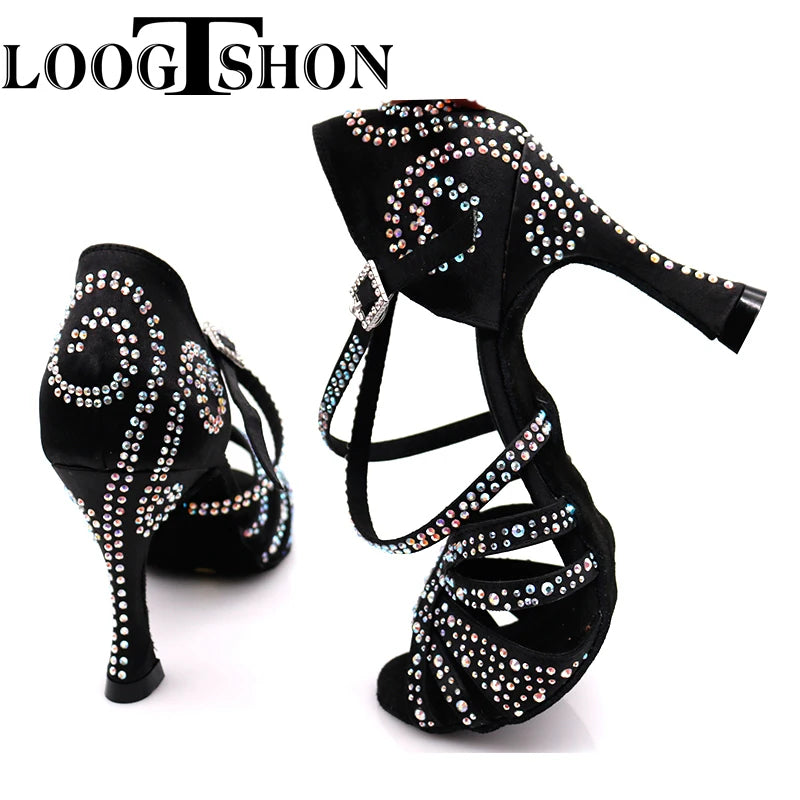 2020 Professional Adult Women's Rhinestone Latin Dance Shoes 10CM High Heel Soft Samba Lumba Chacha Dance Shoes For Ballroom