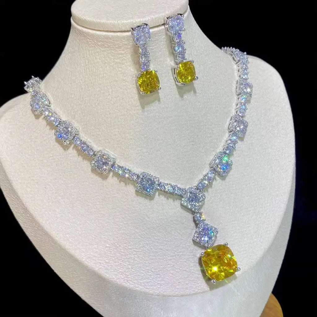 Honora Square Crystal Necklace & Drop Earring Jewelry Set