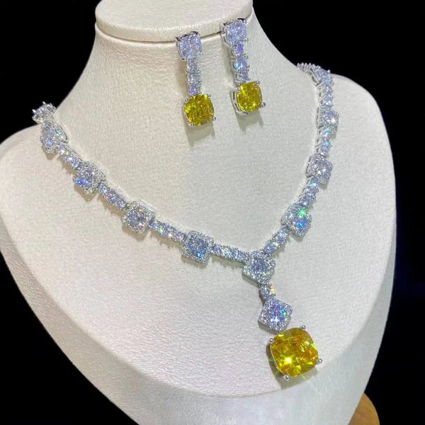 Honora Square Crystal Necklace & Drop Earring Jewelry Set