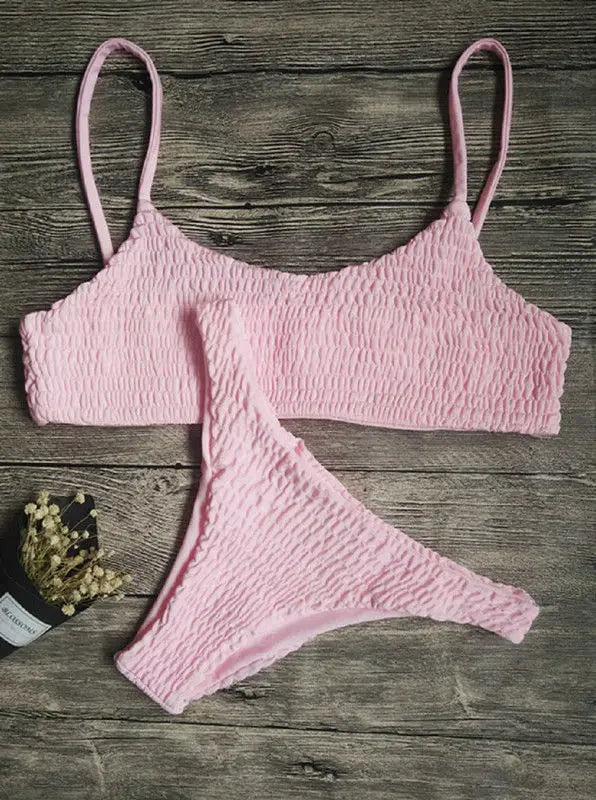 Bella Sunset Smocked Bikini Set Pleated triangle