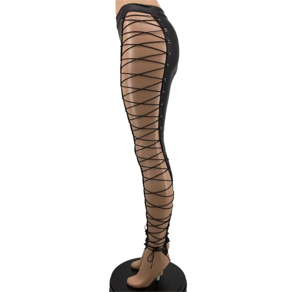 Roxy Faux-Leather Cutout Pencil Pants One-piece