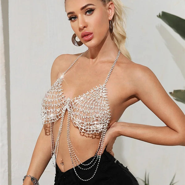 Aurora Crystal Drape Festival Top One-piece