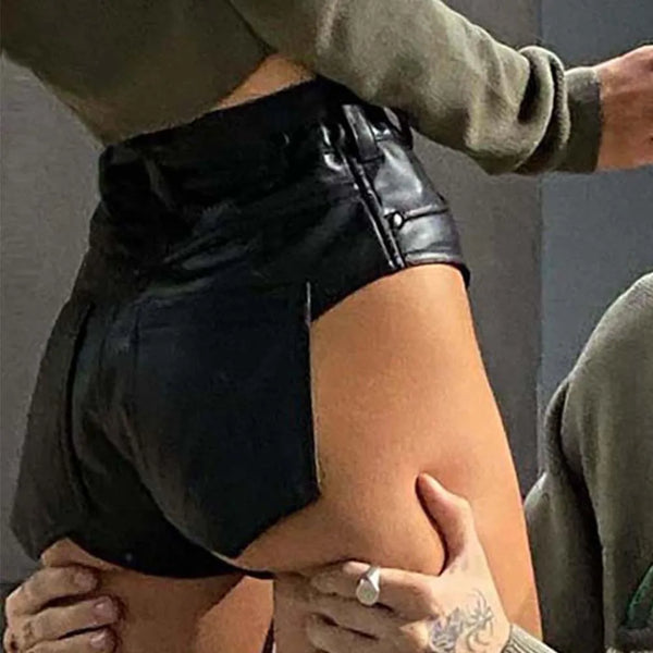 Sexy Black fashion casual summer faux leather shorts women PU club pole dancing twerk womens shorts goth woman short hot pants
