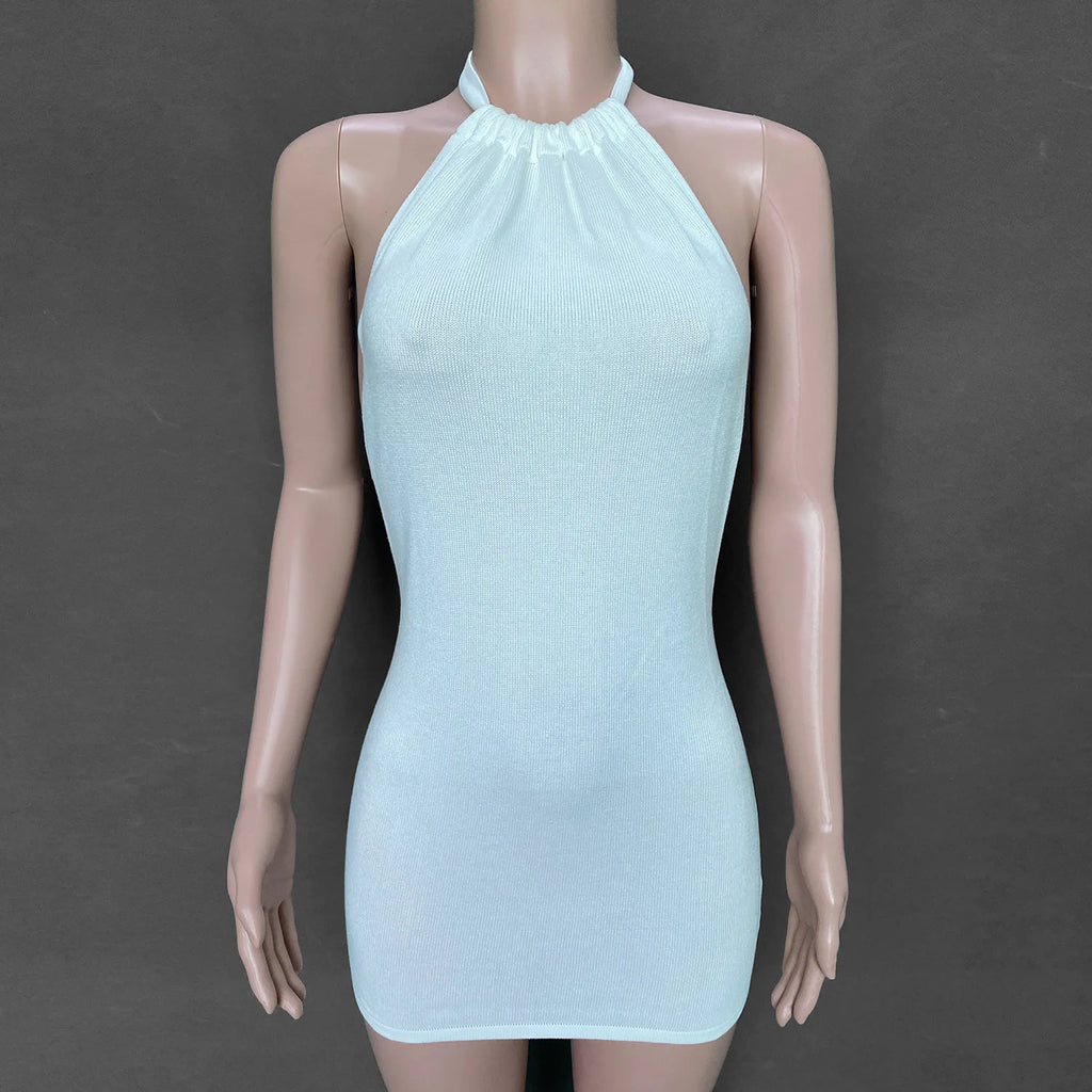 Fern Knit Halter Backless Mini Dress