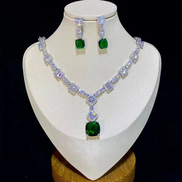 Honora Square Crystal Necklace & Drop Earring Jewelry Set