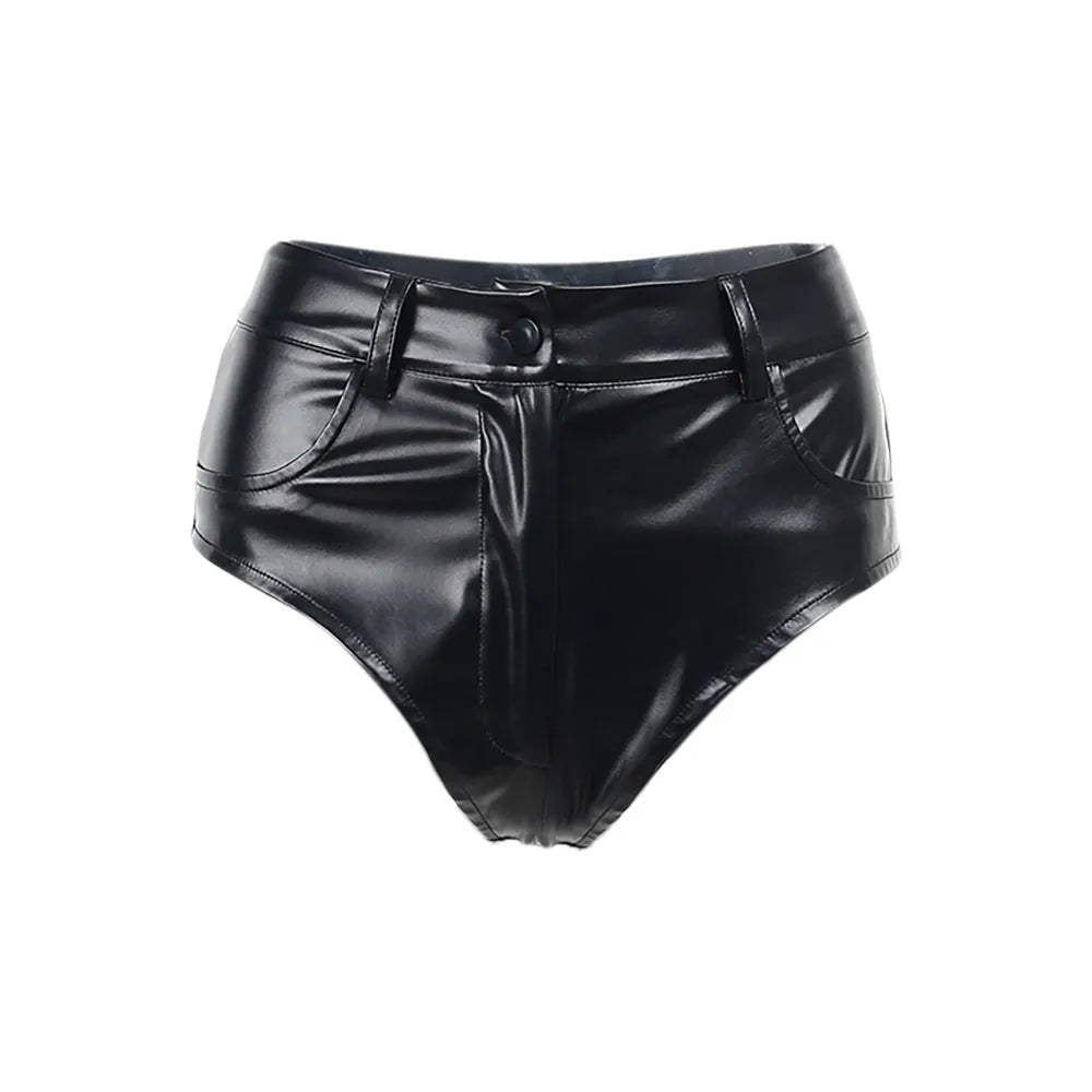 Sexy Black fashion casual summer faux leather shorts women PU club pole dancing twerk womens shorts goth woman short hot pants