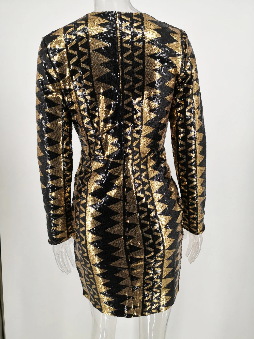 Liliana Black-Gold Sequin Long-Sleeve Mini Dress