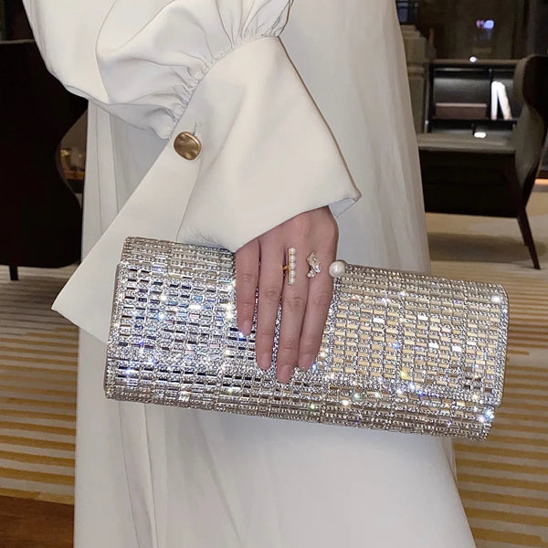 Svetlana Silver Rhinestone Crystal Evening Clutch