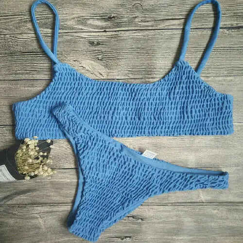 Bella Sunset Smocked Bikini Set Pleated triangle